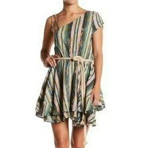 Free People One Shoulder Asymmetric Rope Belt Dress Green Size Small